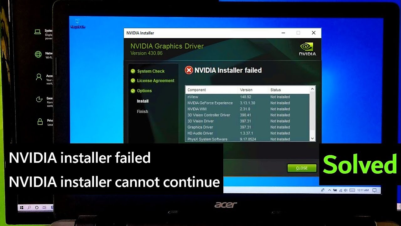 geforce driver failed to install access denied